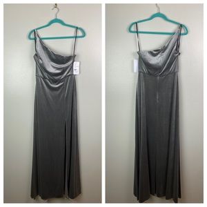 NWT After Six | Luxe Velvet Caviar One Shoulder Maxi Bridesmaid Dress 8